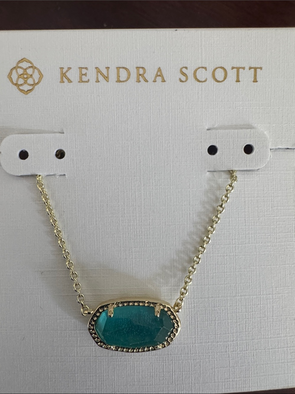 Kendra Scott Gold Necklace with Teal Stone Pendant